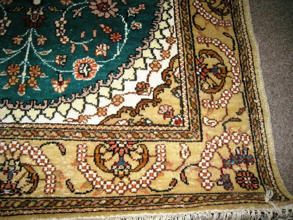 2.5x4 RUG CARPET SILK WOOL BLEND HAND KNOTTED PAKISTAN BLUE CYAN TURQUOISE  NICE